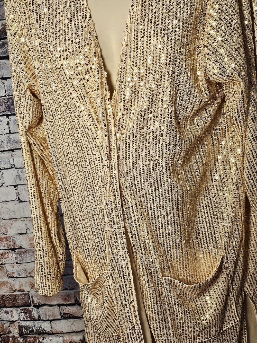 Kori America Gold Sequin Duster Cardigan NWT Glam Open Front Jacket Small - Picture 1 of 4